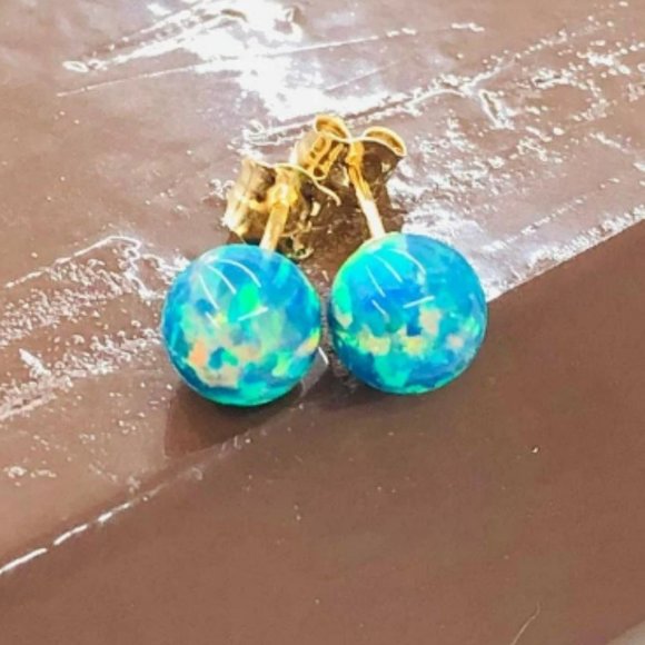 14K Yellow Solid Gold Lavender Ball Earrings 6x6 Womens Stud Earrings Aretes Oro - Picture 1 of 4